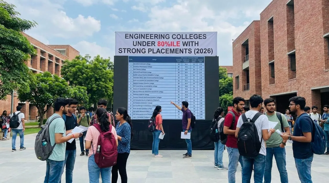MHT CET student comparing engineering colleges with good placements under 80 percentile