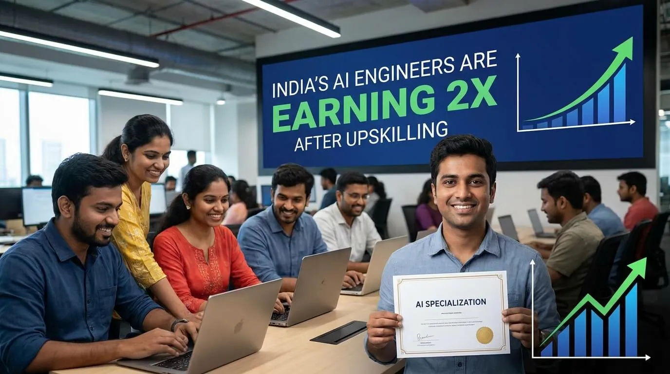 Indian software engineers celebrating salary growth after AI upskilling in 2026